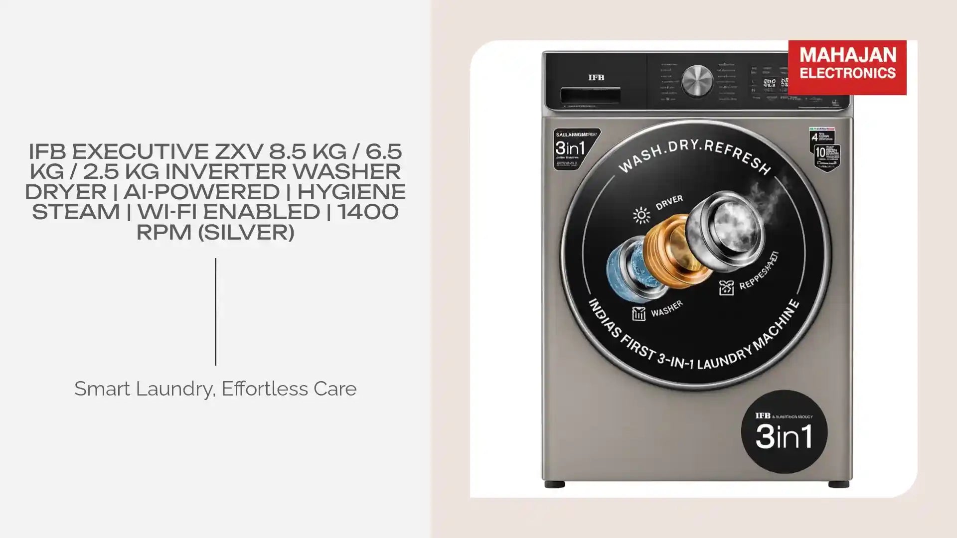 IFB Executive ZXV 8.5 Kg / 6.5 Kg / 2.5 Kg Inverter Washer Dryer | AI-Powered | Hygiene Steam | Wi-Fi Enabled | 1400 RPM (Silver) by@Outfy