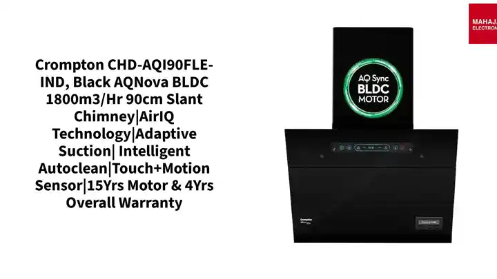 Crompton CHD-AQI90FLE-IND, Black AQNova BLDC 1800m3/hr 90cm Slant Chimney|AirIQ technology|Adaptive suction| Intelligent Autoclean|Touch+Motion Sensor|15Yrs Motor & 4Yrs Overall Warranty by@Outfy