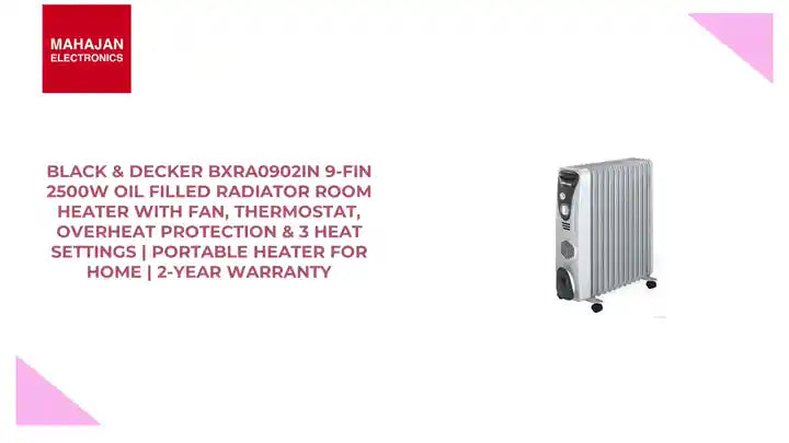 Black & Decker BXRA0902IN 9-Fin 2500W Oil Filled Radiator Room Heater with Fan, Thermostat, Overheat Protection & 3 Heat Settings | Portable Heater for Home | 2-Year Warranty by@Outfy