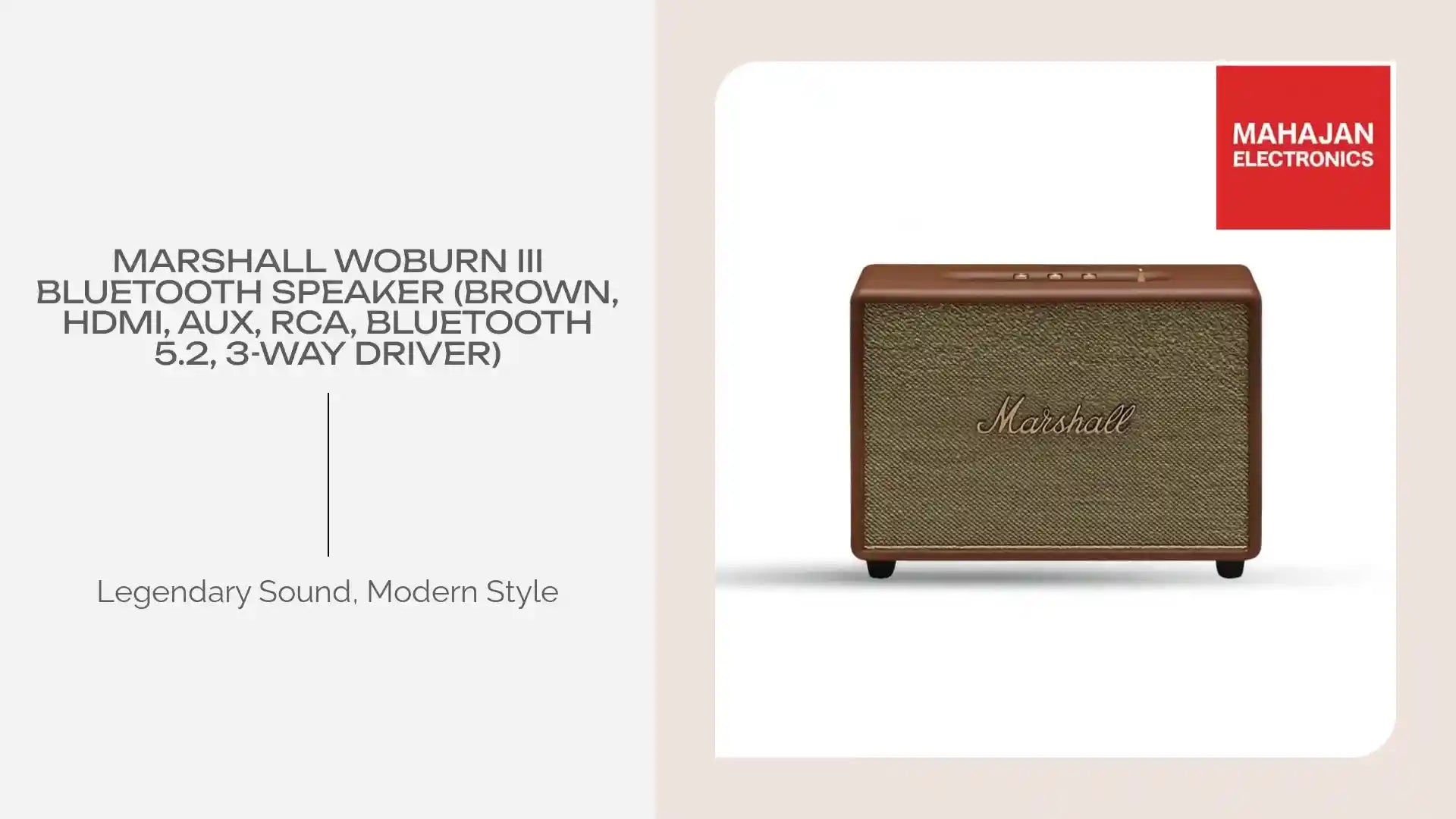 Marshall Woburn III Bluetooth Speaker (Brown, HDMI, AUX, RCA, Bluetooth 5.2, 3-Way Driver) by@Outfy