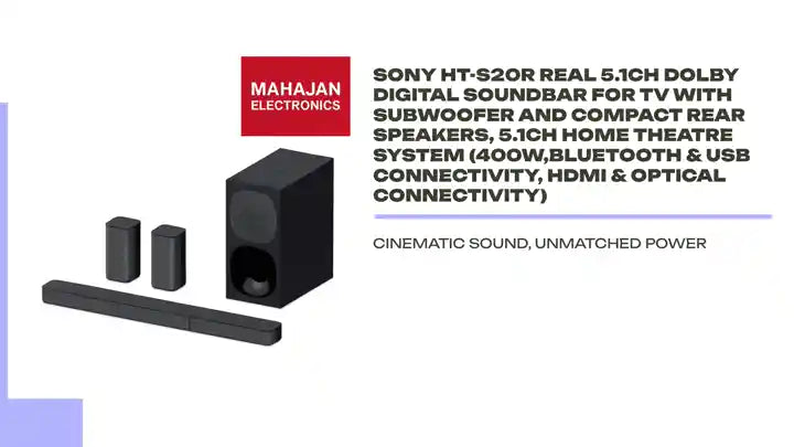 Sony HT-S20R Real 5.1ch Dolby Digital Soundbar for TV with subwoofer and Compact Rear Speakers, 5.1ch Home Theatre System (400W,Bluetooth & USB Connectivity, HDMI & Optical connectivity) by@Outfy