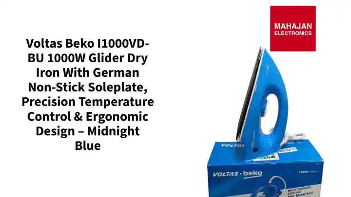 Voltas Beko I1000VD-BU 1000W Glider Dry Iron with German Non-Stick Soleplate, Precision Temperature Control & Ergonomic Design – Midnight Blue by@Outfy