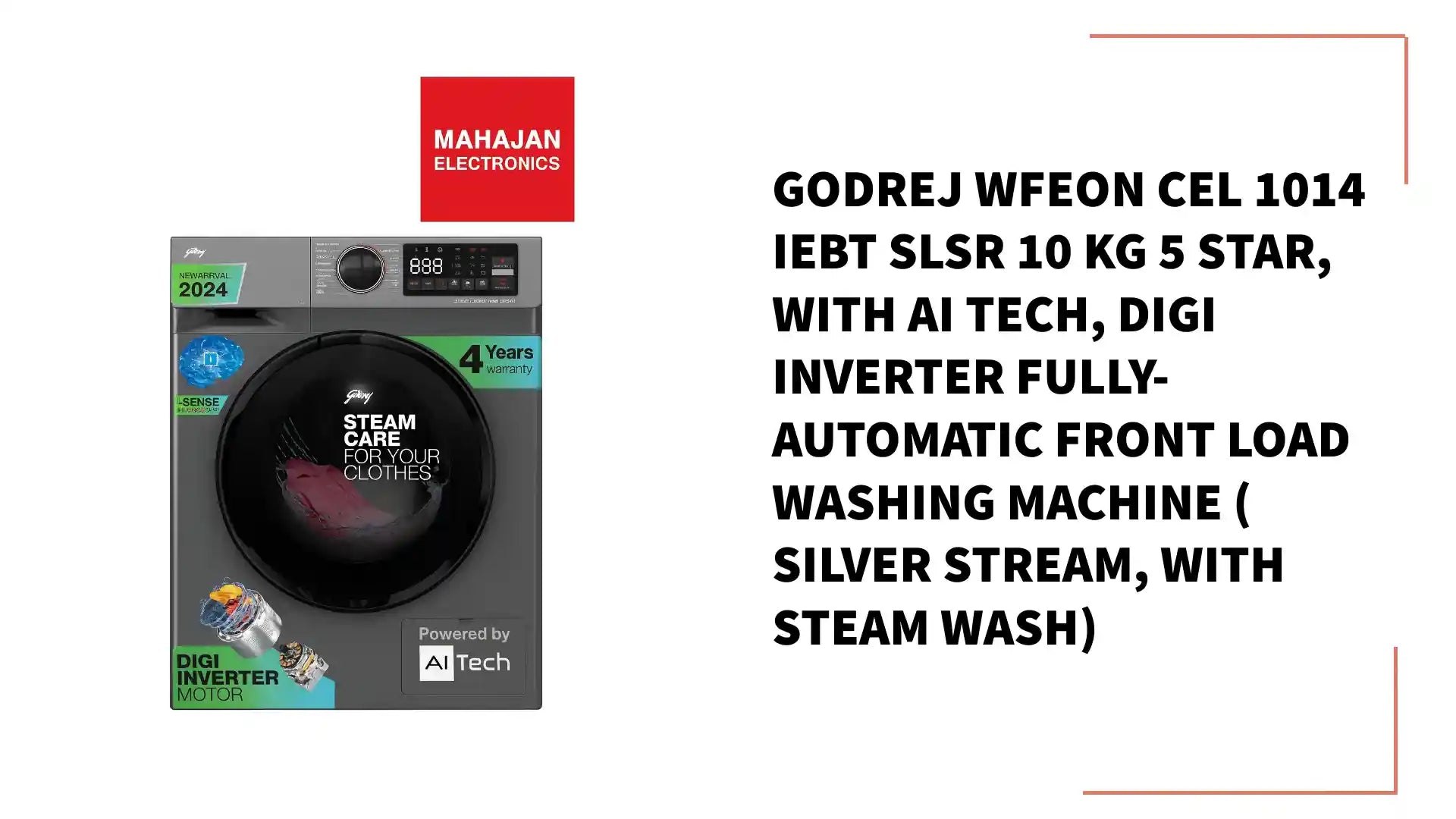 Godrej WFEON CEL 1014 IEBT SLSR 10 Kg 5 Star, With AI Tech, Digi Inverter Fully-Automatic Front Load Washing Machine ( Silver Stream, With Steam Wash) by@Outfy