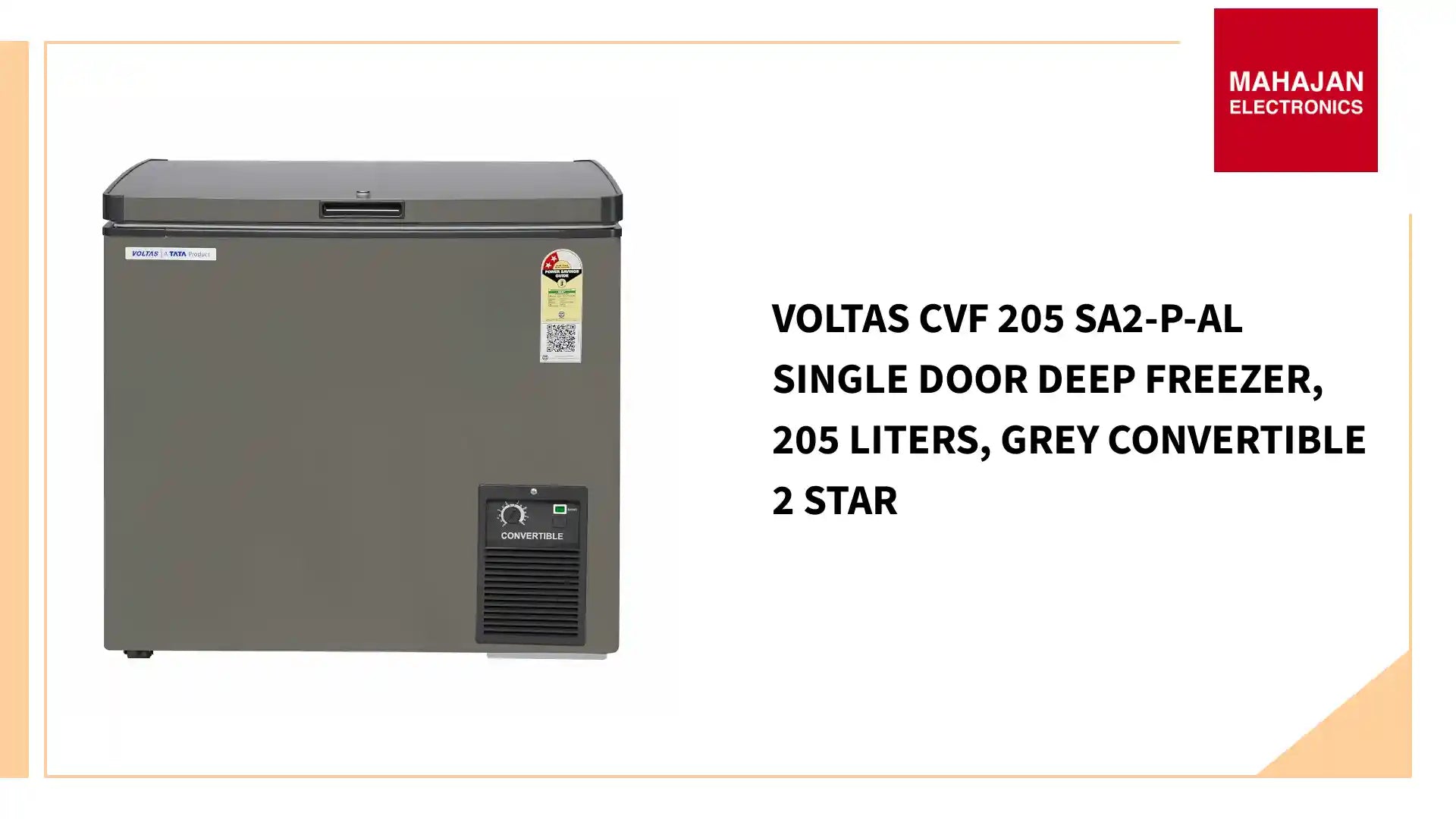 Voltas CVF 205 SA2-P-AL Single Door Deep Freezer, 205 Liters, Grey Convertible 2 Star by@Outfy