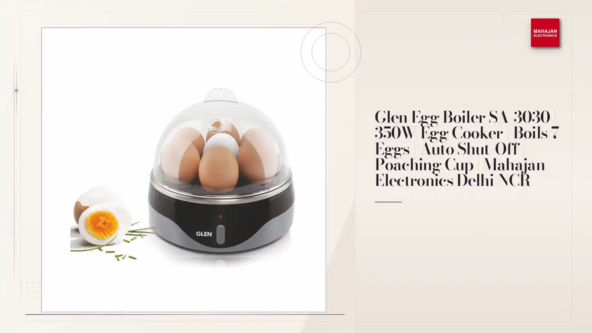 Glen Egg Boiler SA-3030 | 350W Egg Cooker | Boils 7 Eggs | Auto Shut-Off | Poaching Cup | Mahajan Electronics Delhi NCR by@Outfy