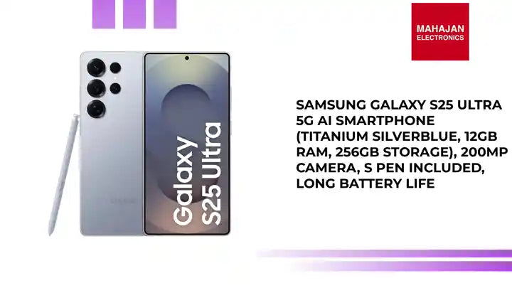 Samsung Galaxy S25 Ultra 5G AI Smartphone (Titanium SilverBlue, 12GB RAM, 256GB Storage), 200MP Camera, S Pen Included, Long Battery Life by@Outfy