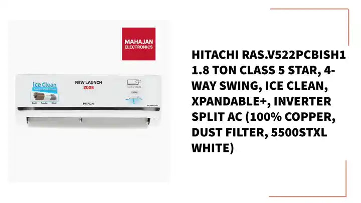 Hitachi RAS.V522PCBISH1 1.8 Ton Class 5 Star, 4-Way Swing, ice Clean, Xpandable+, Inverter Split AC (100% Copper, Dust Filter, 5500STXL White) by@Outfy