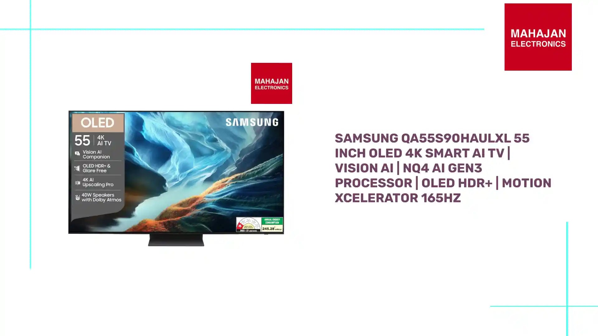 Samsung QA55S90HAULXL 55 Inch OLED 4K Smart AI TV | Vision AI | NQ4 AI Gen3 Processor | OLED HDR+ | Motion Xcelerator 165Hz by@Outfy