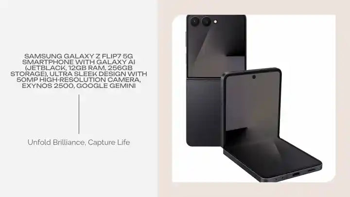 Samsung Galaxy Z Flip7 5G Smartphone with Galaxy AI (JetBlack, 12GB RAM, 256GB Storage), Ultra Sleek Design with 50MP High-Resolution Camera, Exynos 2500, Google Gemini by@Outfy