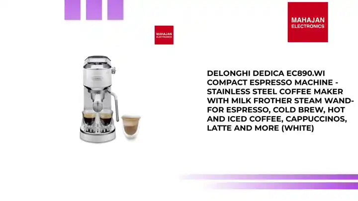 DeLonghi Dedica EC890.WI Compact Espresso machine - Stainless Steel Coffee Maker with Milk Frother Steam Wand- for Espresso, Cold brew, Hot and Iced Coffee, Cappuccinos, Latte and more (white) by@Outfy
