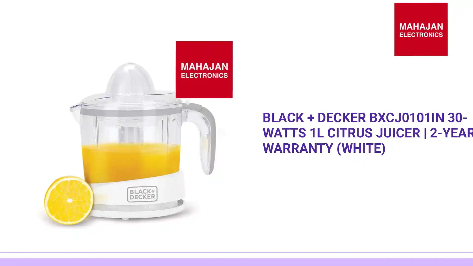Black + Decker BXCJ0101IN 30-Watts 1L Citrus Juicer | 2-Year Warranty (White) by@Outfy