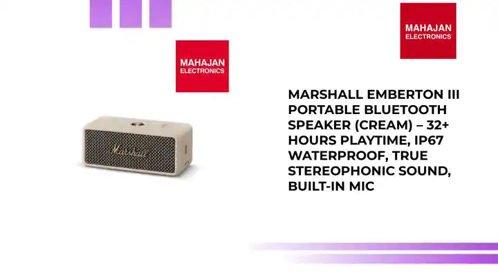 Marshall Emberton III Portable Bluetooth Speaker (Cream) – 32+ Hours Playtime, IP67 Waterproof, True Stereophonic Sound, Built-in Mic by@Outfy