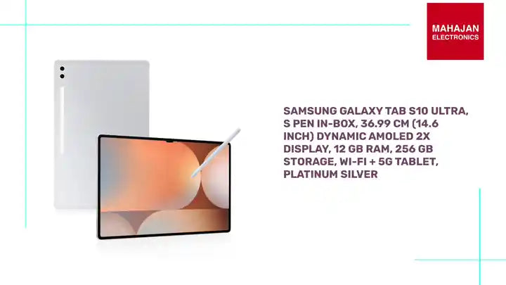 Samsung Galaxy Tab S10 Ultra, S Pen in-Box, 36.99 cm (14.6 inch) Dynamic AMOLED 2X Display, 12 GB RAM, 256 GB Storage, Wi-Fi + 5G Tablet, Platinum Silver by@Outfy