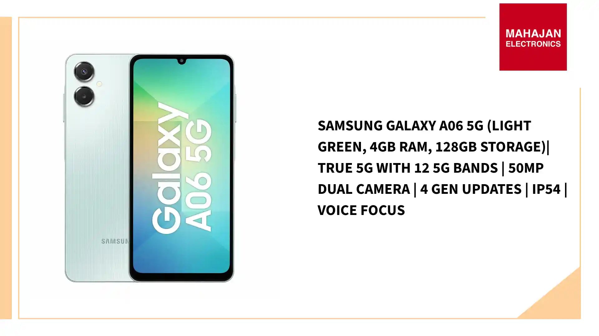 Samsung Galaxy A06 5G (Light Green, 4GB RAM, 128GB Storage)| True 5G with 12 5G Bands | 50MP Dual Camera | 4 Gen Updates | IP54 | Voice Focus by@Outfy