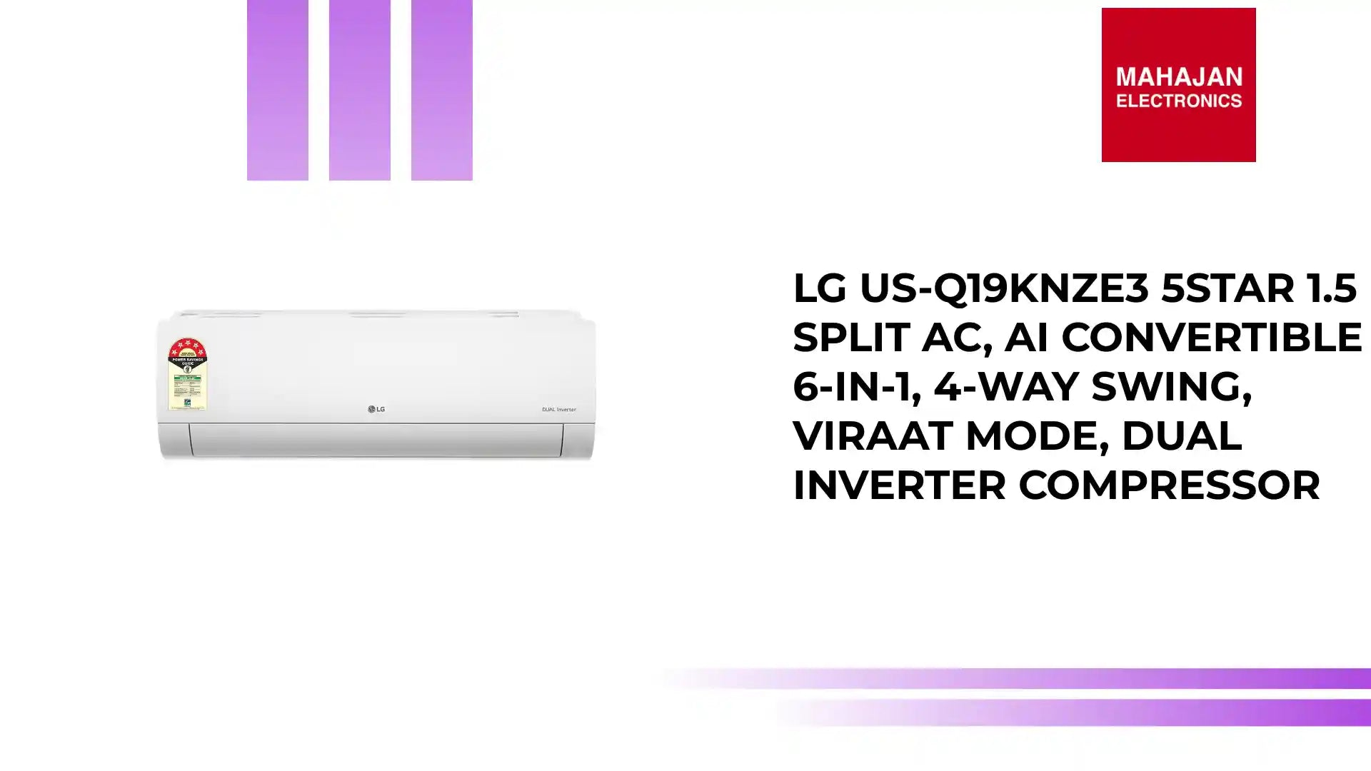 LG US-Q19KNZE3 1.5 Ton 5 Star Dual Inverter Split AC | AI Convertible 6-in-1 Cooling | Viraat Mode | 4-Way Swing by@Outfy