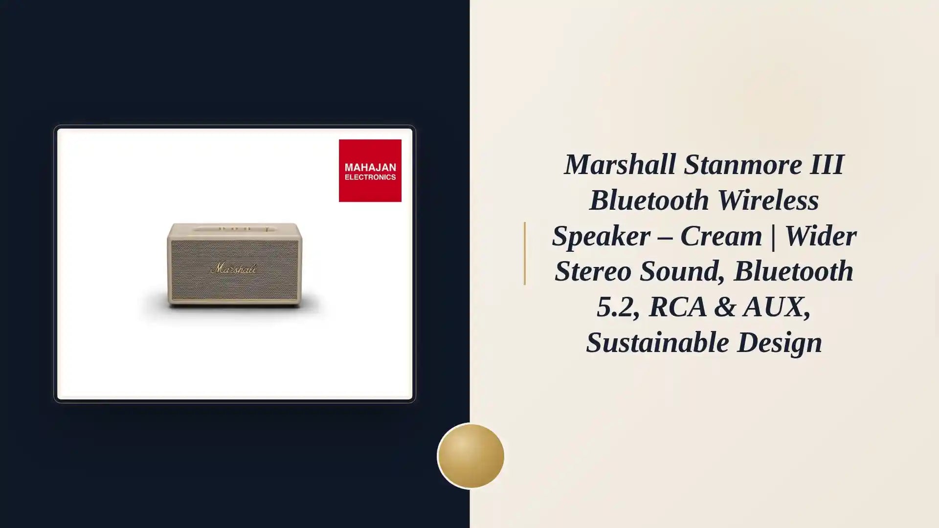 Marshall Stanmore III Bluetooth Wireless Speaker – Cream | Wider Stereo Sound, Bluetooth 5.2, RCA & AUX, Sustainable Design by@Outfy
