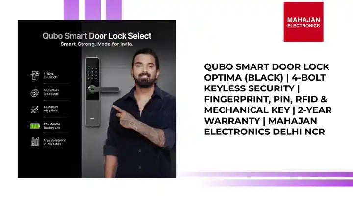 Qubo Smart Door Lock Optima (Black) | 4-Bolt Keyless Security | Fingerprint, PIN, RFID & Mechanical Key | 2-Year Warranty | Mahajan Electronics Delhi NCR by@Outfy