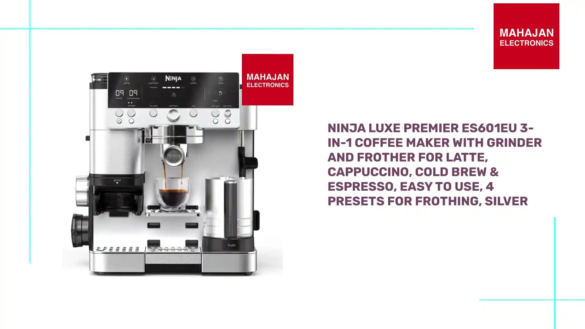 Ninja Luxe Premier ES601EU 3-in-1 Coffee Maker with Grinder and Frother for Latte, Cappuccino, Cold Brew & Espresso, Easy to Use, 4 Presets for Frothing, Silver by@Outfy