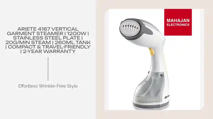 Ariete 4167 Vertical Garment Steamer | 1200W | Stainless Steel Plate | 20g/min Steam | 260ml Tank | Compact & Travel-Friendly | 2-Year Warranty by@Outfy