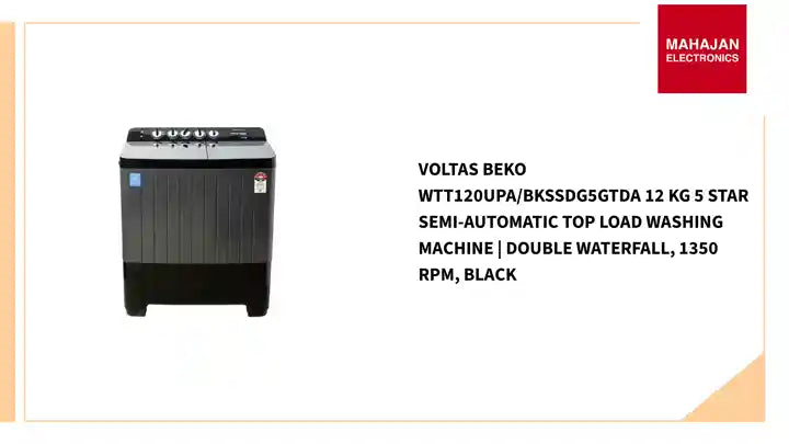 Voltas Beko WTT120UPA/BKSSDG5GTDA 12 Kg 5 Star Semi-Automatic Top Load Washing Machine | Double Waterfall, 1350 RPM, Black by@Outfy