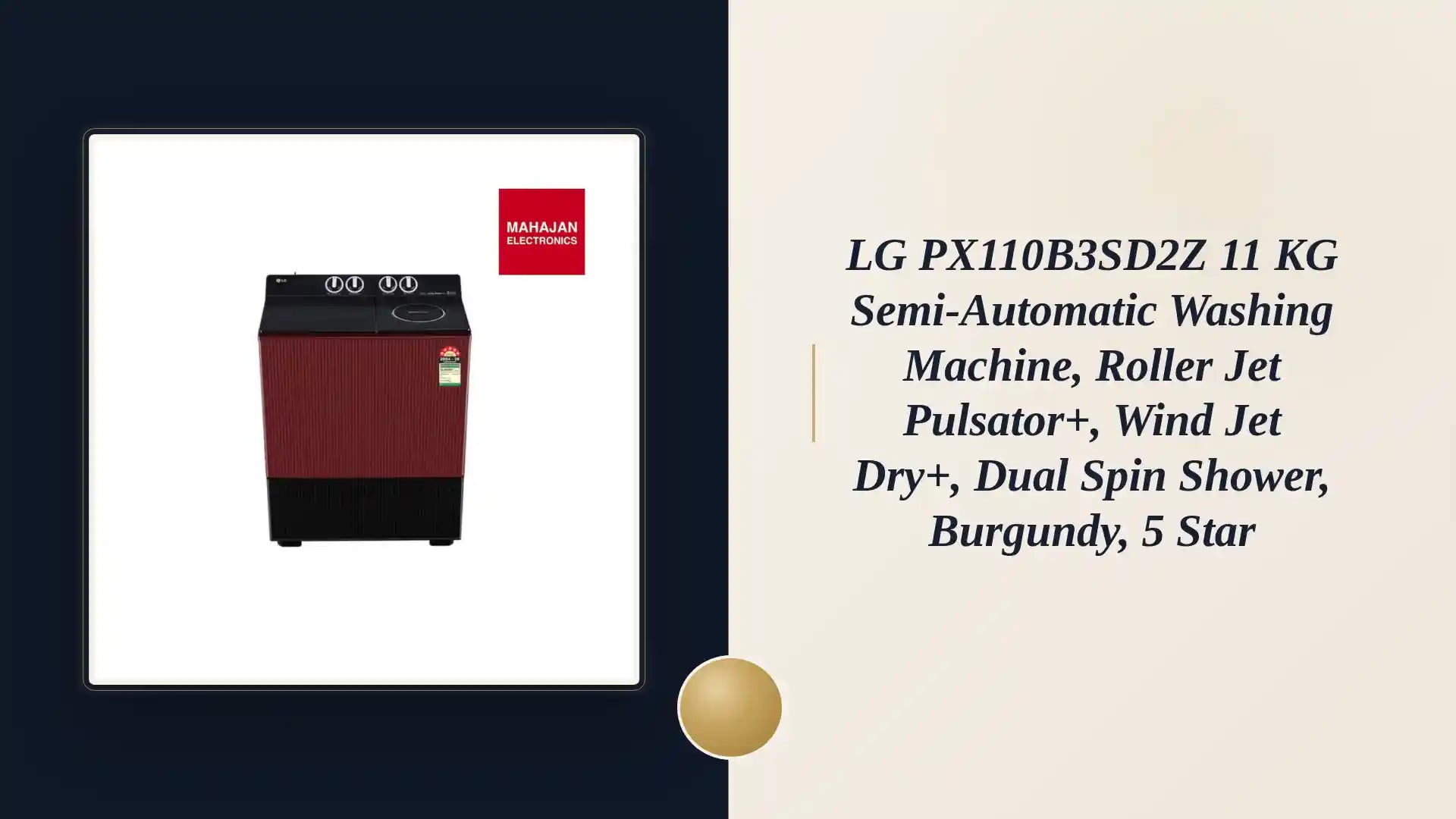 LG PX110B3SD2Z 11 KG Semi-Automatic Washing Machine, Roller Jet Pulsator+, Wind Jet Dry+, Dual Spin Shower, Burgundy, 5 Star by@Outfy
