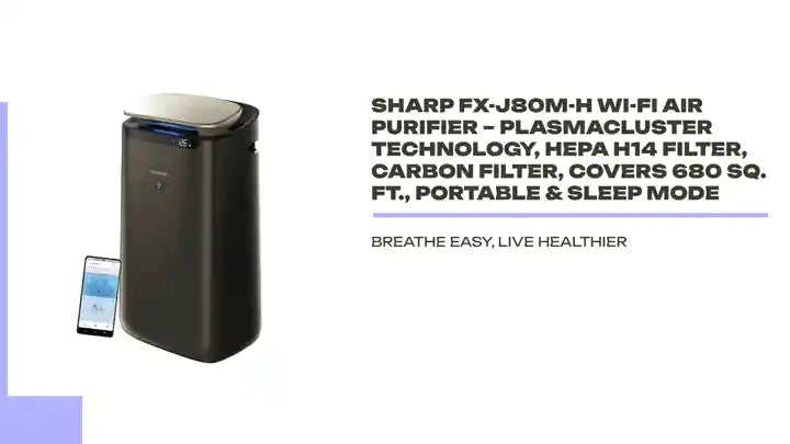SHARP FX-J80M-H Wi-Fi Air Purifier – Plasmacluster Technology, HEPA H14 Filter, Carbon Filter, Covers 680 Sq. Ft., Portable & Sleep Mode by@Outfy