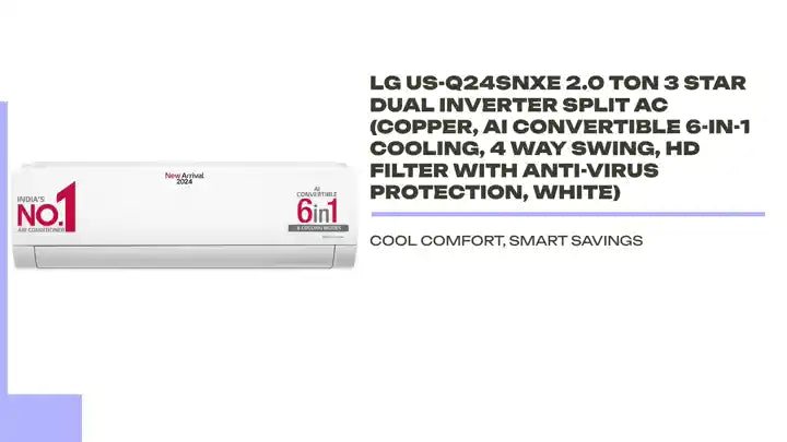 LG US-Q24SNXE 2.0 Ton 3 Star DUAL Inverter Split AC (Copper, AI Convertible 6-in-1 Cooling, 4 Way Swing, HD Filter with Anti-Virus Protection, White) by@Outfy