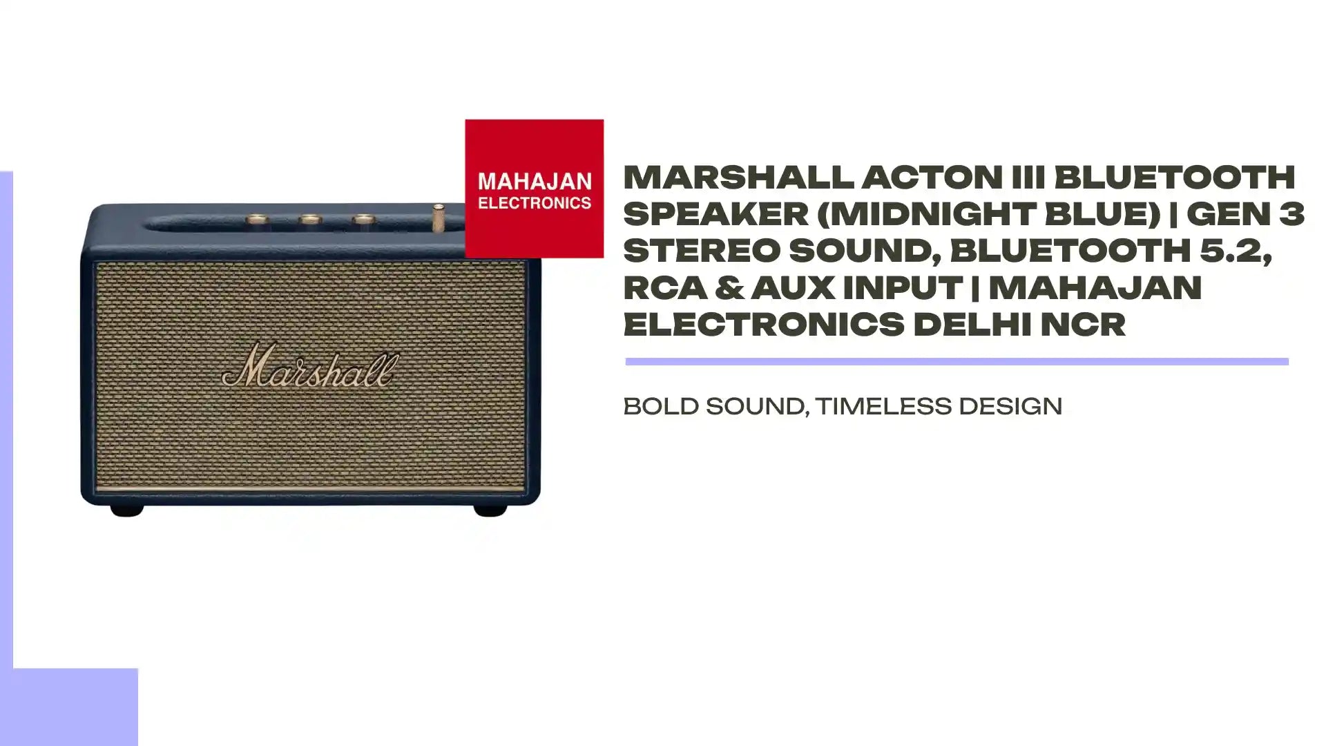 Marshall Acton III Bluetooth Speaker (Midnight Blue) | Gen 3 Stereo Sound, Bluetooth 5.2, RCA & Aux Input | Mahajan Electronics Delhi NCR by@Outfy
