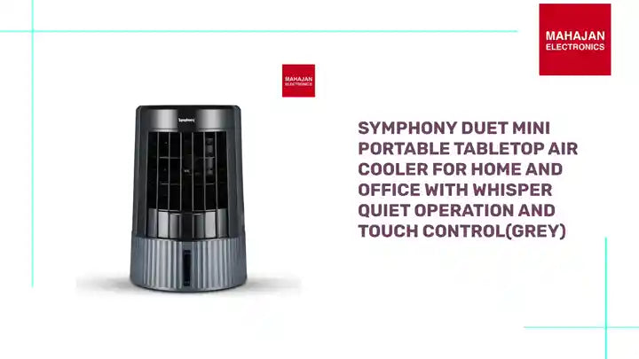 Symphony Duet Mini Portable Tabletop Air Cooler for Home and Office with Whisper Quiet Operation and Touch Control(Grey) by@Outfy
