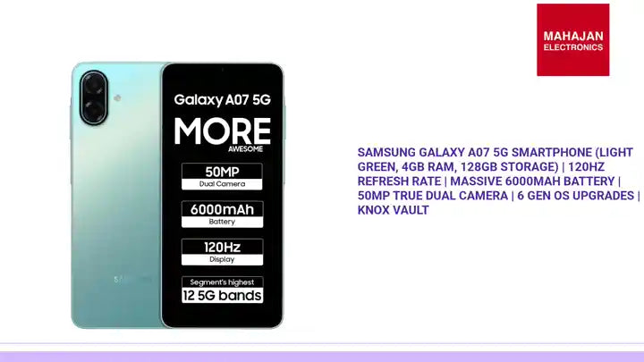 Samsung Galaxy A07 5G Smartphone (Light Green, 4GB RAM, 128GB Storage) | 120Hz Refresh Rate | Massive 6000mAh Battery | 50MP True Dual Camera | 6 Gen OS Upgrades | Knox Vault by@Outfy