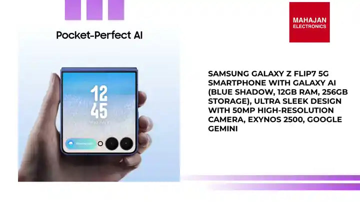 Samsung Galaxy Z Flip7 5G Smartphone with Galaxy AI (Blue Shadow, 12GB RAM, 256GB Storage), Ultra Sleek Design with 50MP High-Resolution Camera, Exynos 2500, Google Gemini by@Outfy