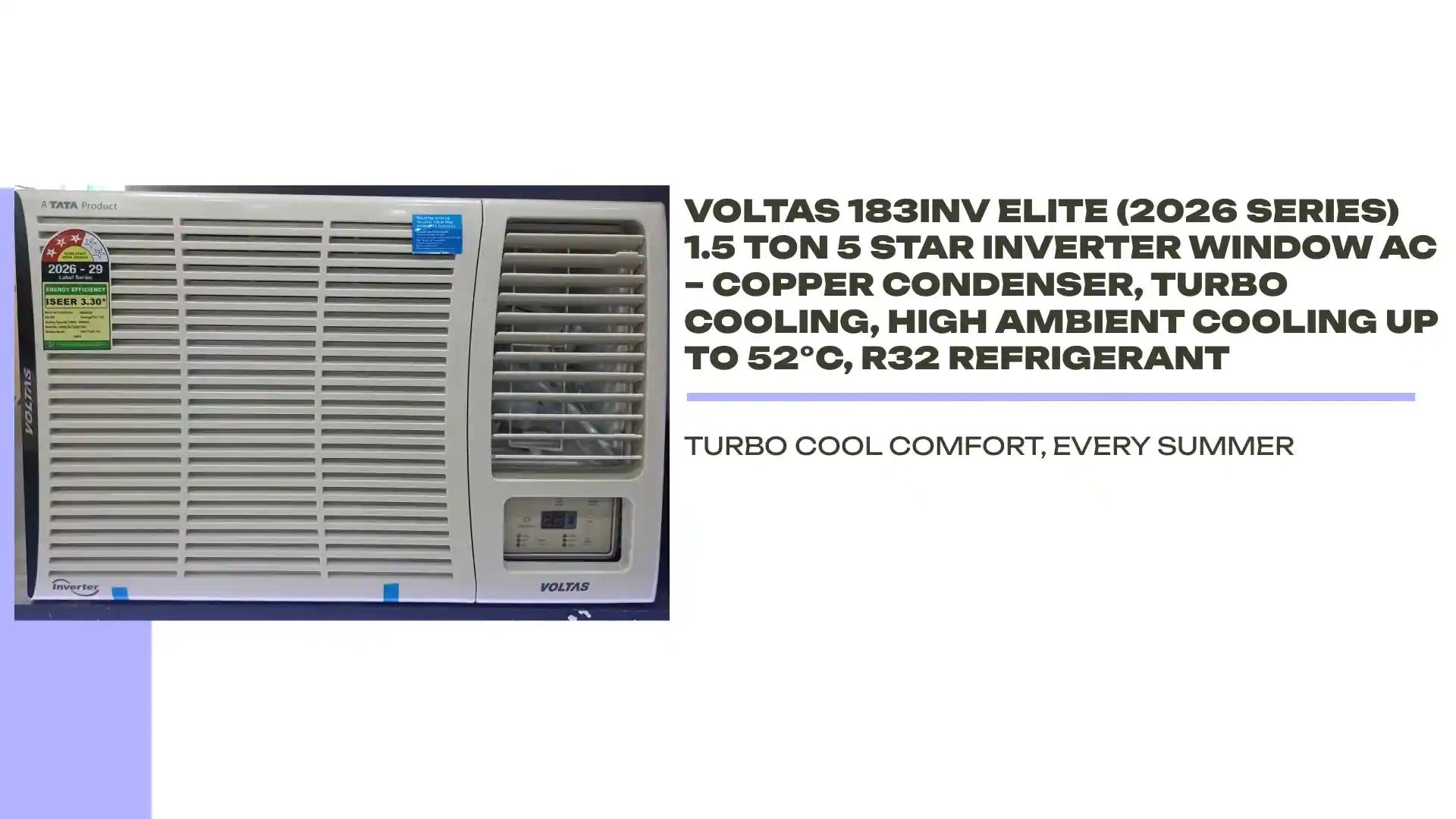 Voltas 183Inv Elite (2026 Series) 1.5 Ton 5 Star Inverter Window AC – Copper Condenser, Turbo Cooling, High Ambient Cooling up to 52°C, R32 Refrigerant by@Outfy