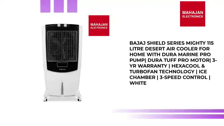 Bajaj Shield Series Mighty 115 Litre Desert Air Cooler for home with Dura Marine Pro Pump| Dura Tuff Pro Motor| 3-Yr Warranty | Hexacool & TurboFan Technology | Ice Chamber | 3-Speed Control | White by@Outfy