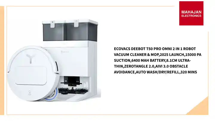 ECOVACS Deebot T50 PRO Omni 2 In 1 Robot Vacuum Cleaner & Mop,2025 Launch,15000 Pa Suction,6400 Mah Battery,8.1Cm Ultra-Thin,Zerotangle 2.0,AIVI 3.0 Obstacle Avoidance,Auto Wash/Dry/Refill,320 Mins by@Outfy