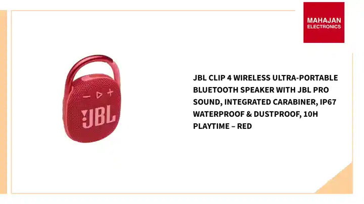 JBL Clip 4 Wireless Ultra-Portable Bluetooth Speaker with JBL Pro Sound, Integrated Carabiner, IP67 Waterproof & Dustproof, 10H Playtime – Red by@Outfy