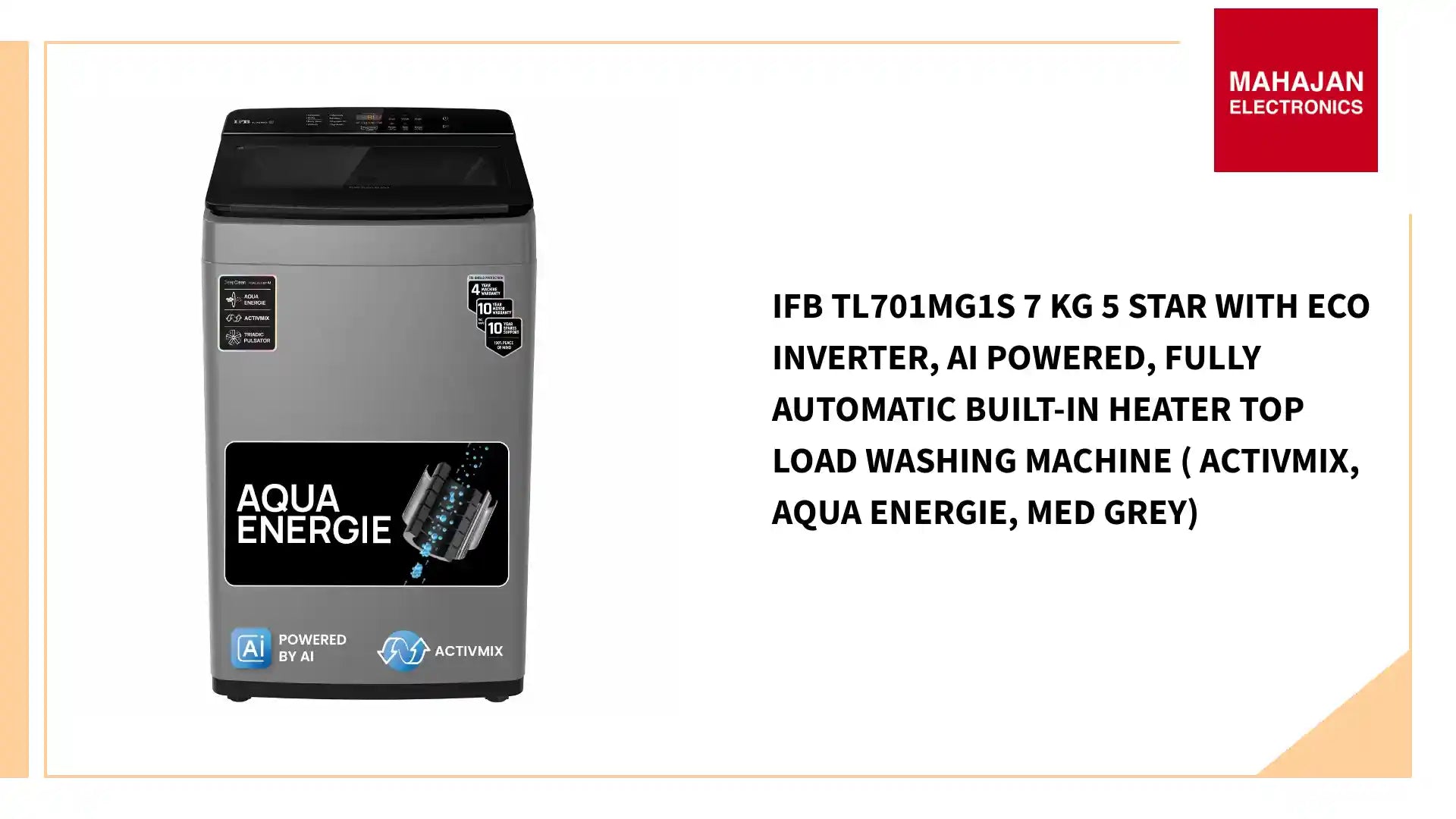 IFB TL701MG1S 7 Kg 5 Star with Eco Inverter, AI Powered, Fully Automatic Built-in Heater Top Load Washing Machine ( ActivMix, Aqua Energie, Med Grey) by@Outfy