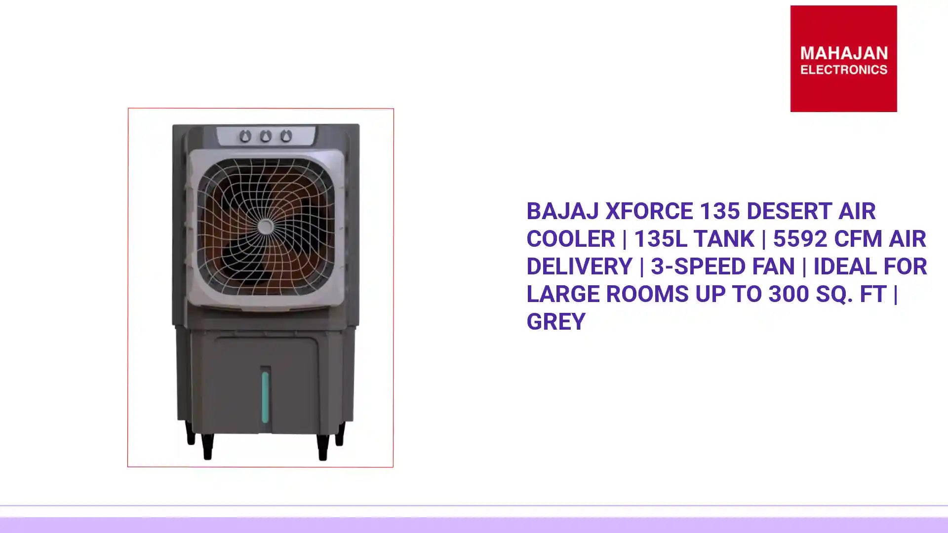 BAJAJ XForce 135 Desert Air Cooler | 135L Tank | 5592 CFM Air Delivery | 3-Speed Fan | Ideal for Large Rooms up to 300 Sq. Ft | Grey by@Outfy