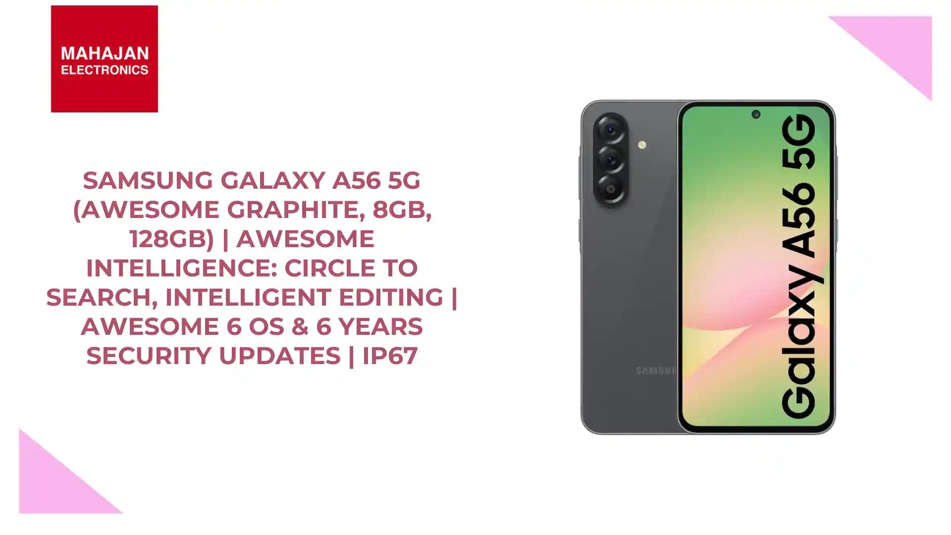 Samsung Galaxy A56 5G (Awesome Graphite, 8GB, 128GB) | Awesome Intelligence: Circle to Search, Intelligent Editing | Awesome 6 OS & 6 Years Security Updates | IP67 by@Outfy