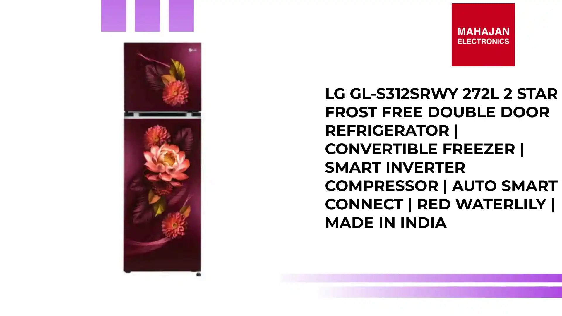 LG GL-S312SRWY 272L 2 Star Frost Free Double Door Refrigerator | Convertible Freezer | Smart Inverter Compressor | Auto Smart Connect | Red Waterlily | Made in India by@Outfy