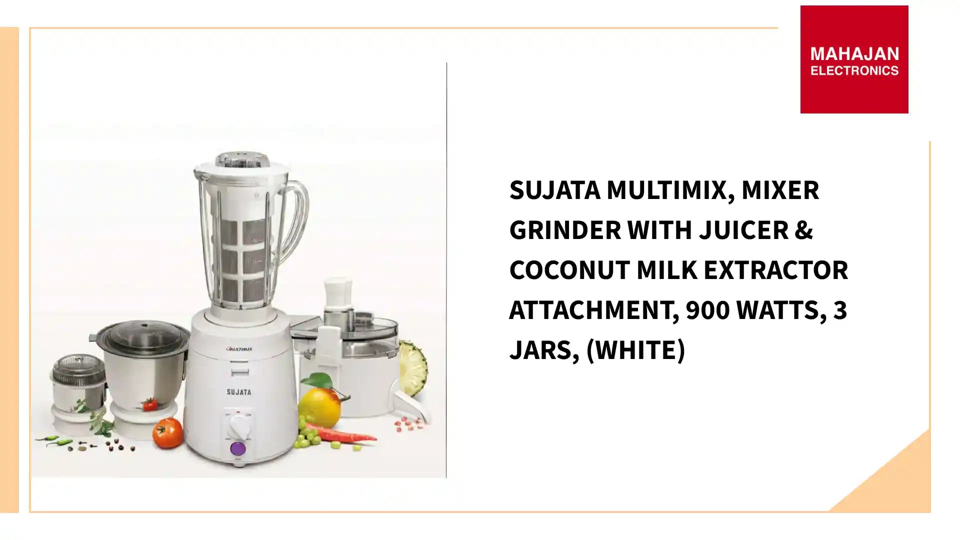 Sujata Multimix, Mixer Grinder with Juicer & Coconut Milk Extractor Attachment, 900 Watts, 3 Jars, (White) by@Outfy