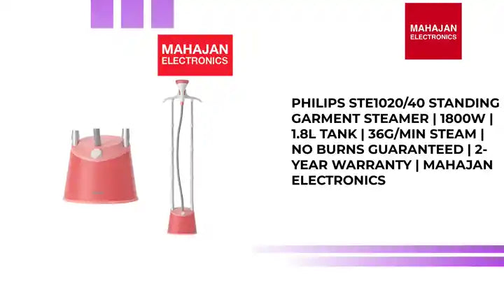 Philips STE1020/40 Standing Garment Steamer | 1800W | 1.8L Tank | 36g/min Steam | No Burns Guaranteed | 2-Year Warranty | Mahajan Electronics by@Outfy