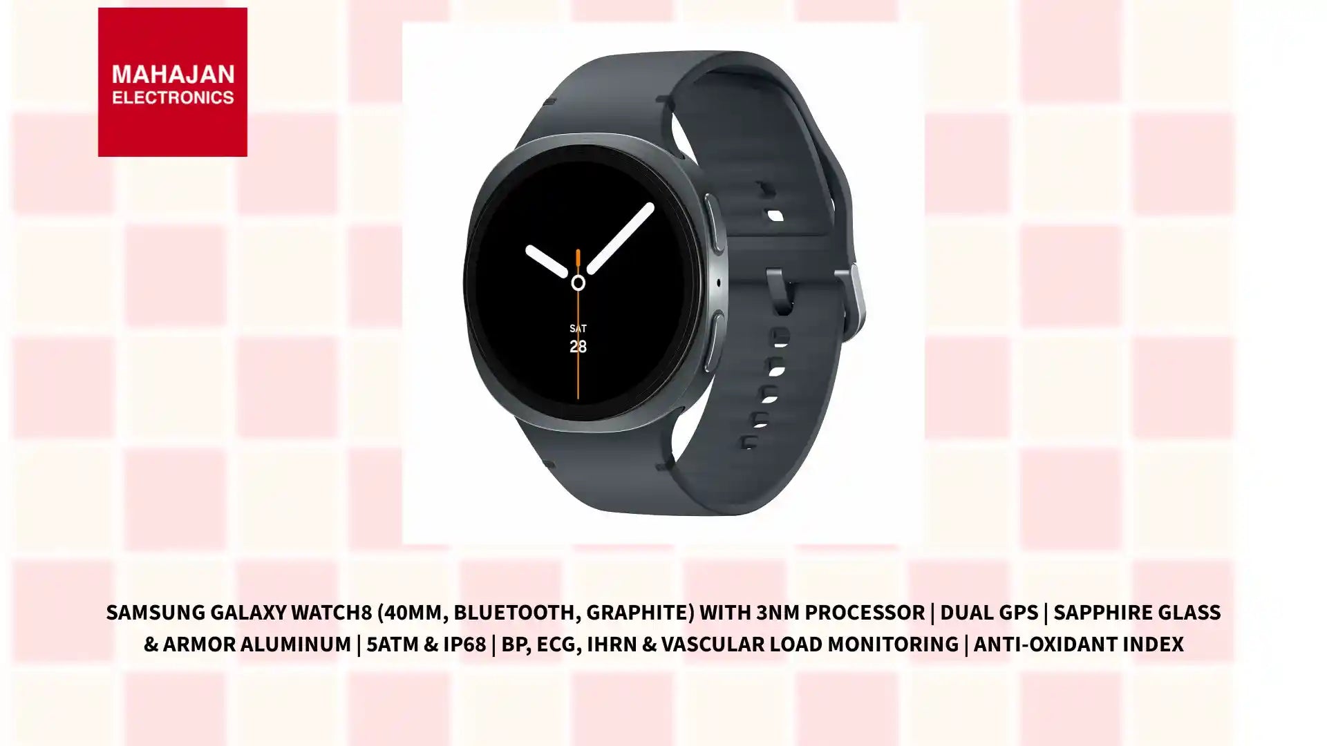 Samsung Galaxy Watch8 (40mm, Bluetooth, Graphite) with 3nm Processor | Dual GPS | Sapphire Glass & Armor Aluminum | 5ATM & IP68 | BP, ECG, IHRN & Vascular Load Monitoring | Anti-oxidant Index by@Outfy
