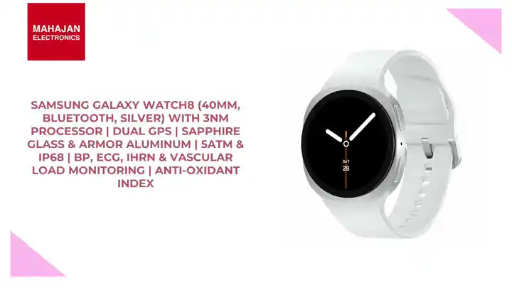 Samsung Galaxy Watch8 (40mm, Bluetooth, Silver) with 3nm Processor | Dual GPS | Sapphire Glass & Armor Aluminum | 5ATM & IP68 | BP, ECG, IHRN & Vascular Load Monitoring | Anti-oxidant Index by@Outfy
