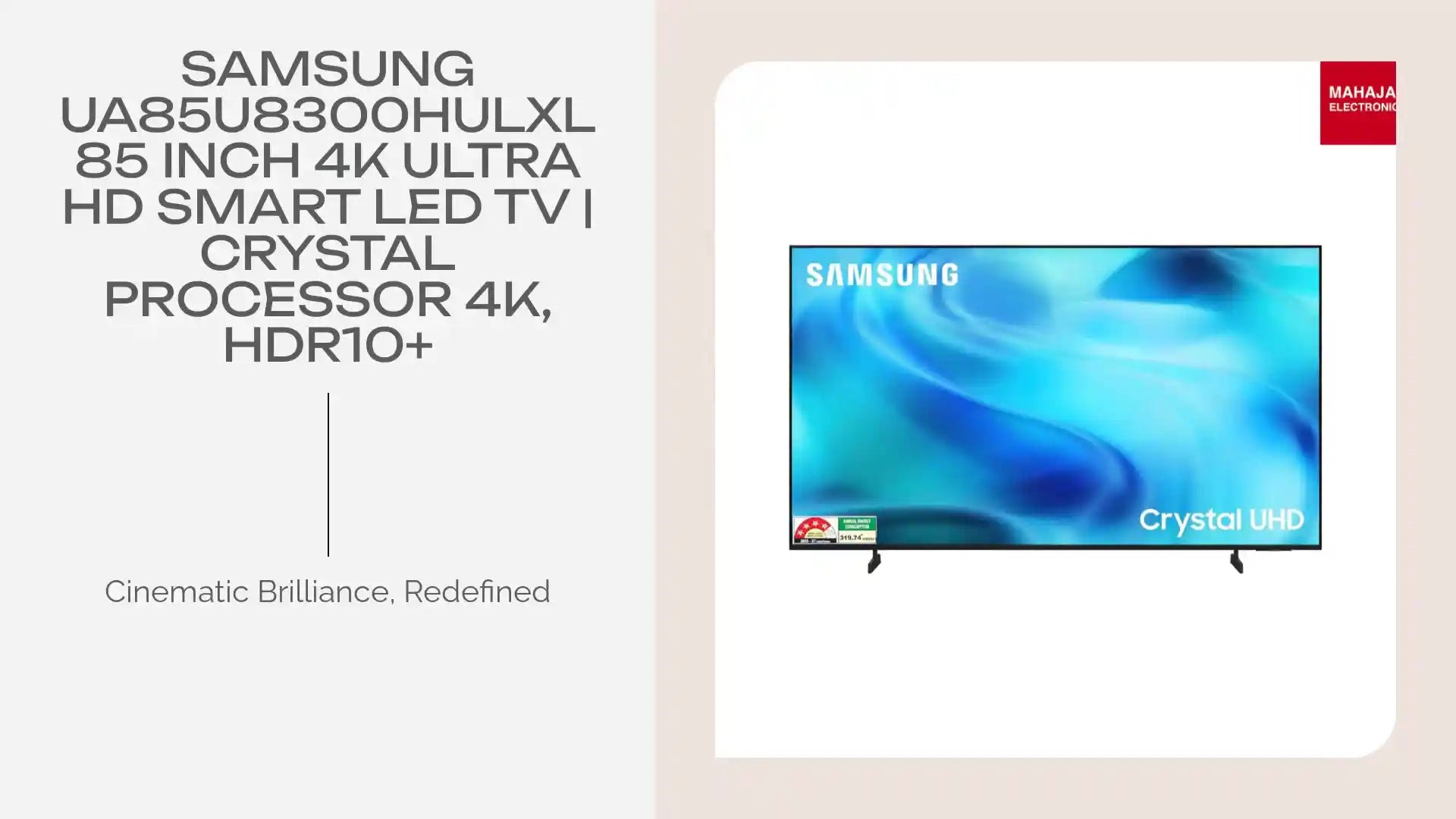 Samsung UA85U8300HULXL 85 Inch 4K Ultra HD Smart LED TV | Crystal Processor 4K, HDR10+ by@Outfy