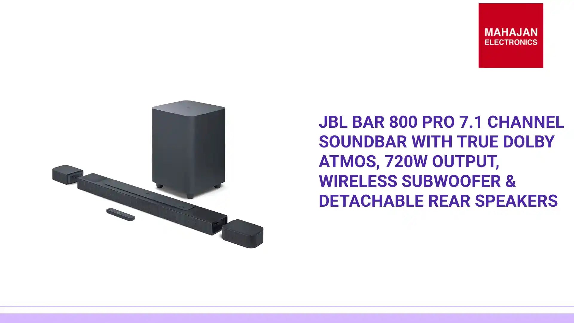 JBL Bar 800 Pro 7.1 Channel Soundbar with True Dolby Atmos, 720W Output, Wireless Subwoofer & Detachable Rear Speakers by@Outfy