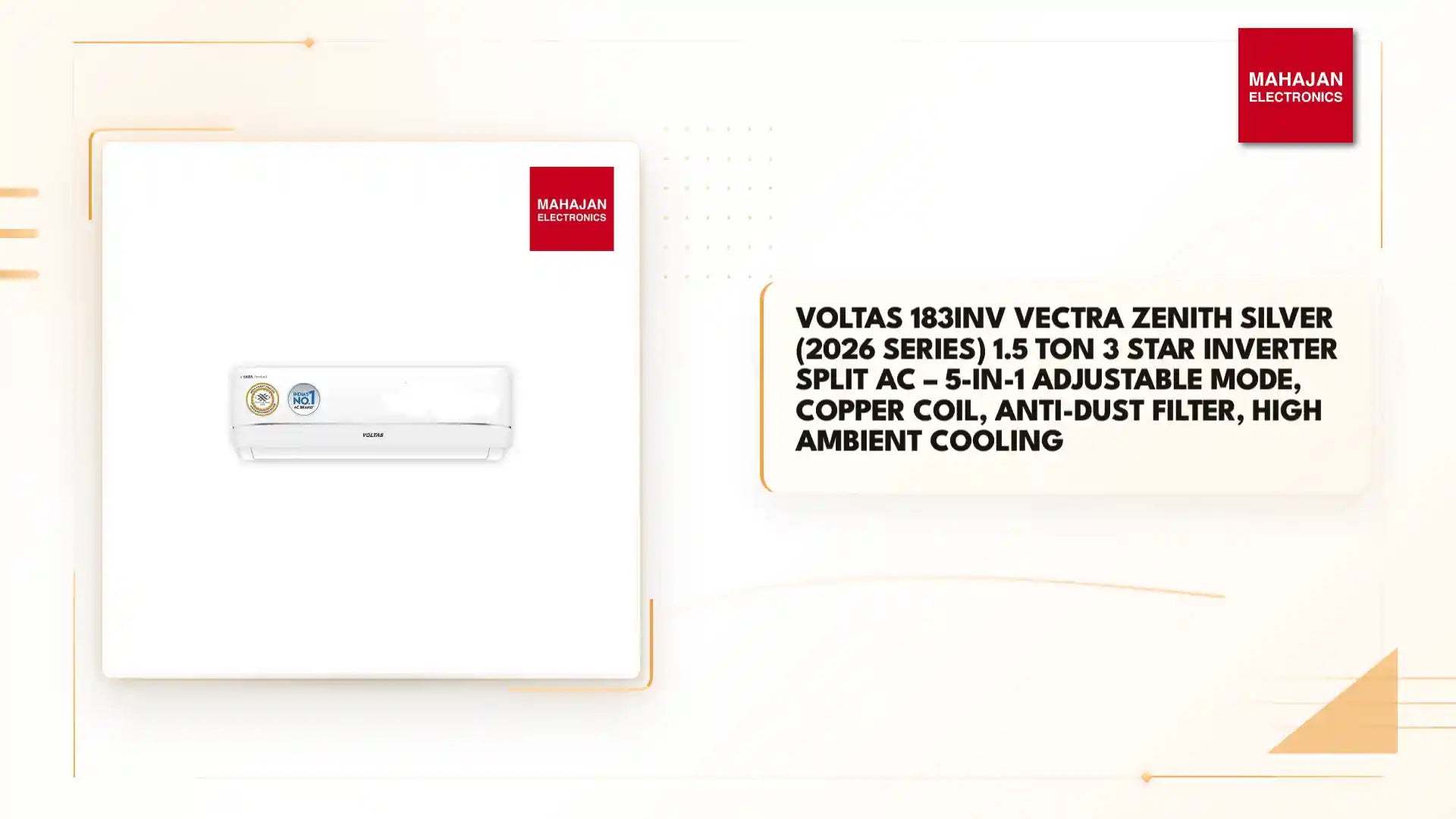 Voltas 183Inv VECTRA ZENITH SILVER (2026 Series) 1.5 Ton 3 Star Inverter Split AC – 5-in-1 Adjustable Mode, Copper Coil, Anti-Dust Filter, High Ambient Cooling by@Outfy