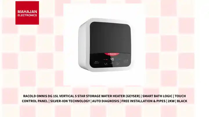Racold Omnis DG 15L Vertical 5 Star Storage Water Heater (Geyser) | Smart Bath Logic | Touch Control Panel | Silver-Ion Technology | Auto Diagnosis | Free Installation & Pipes | 2kW | Black by@Outfy