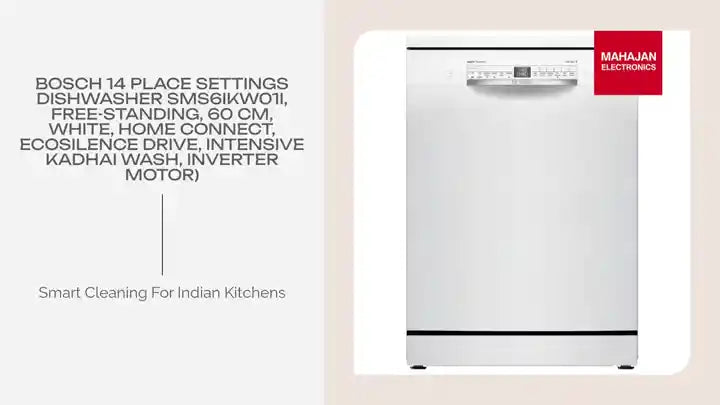 Bosch 14 Place Settings Dishwasher SMS6IKW01I, Free-Standing, 60 cm, White, Home Connect, EcoSilence Drive, Intensive Kadhai Wash, Inverter Motor) by@Outfy