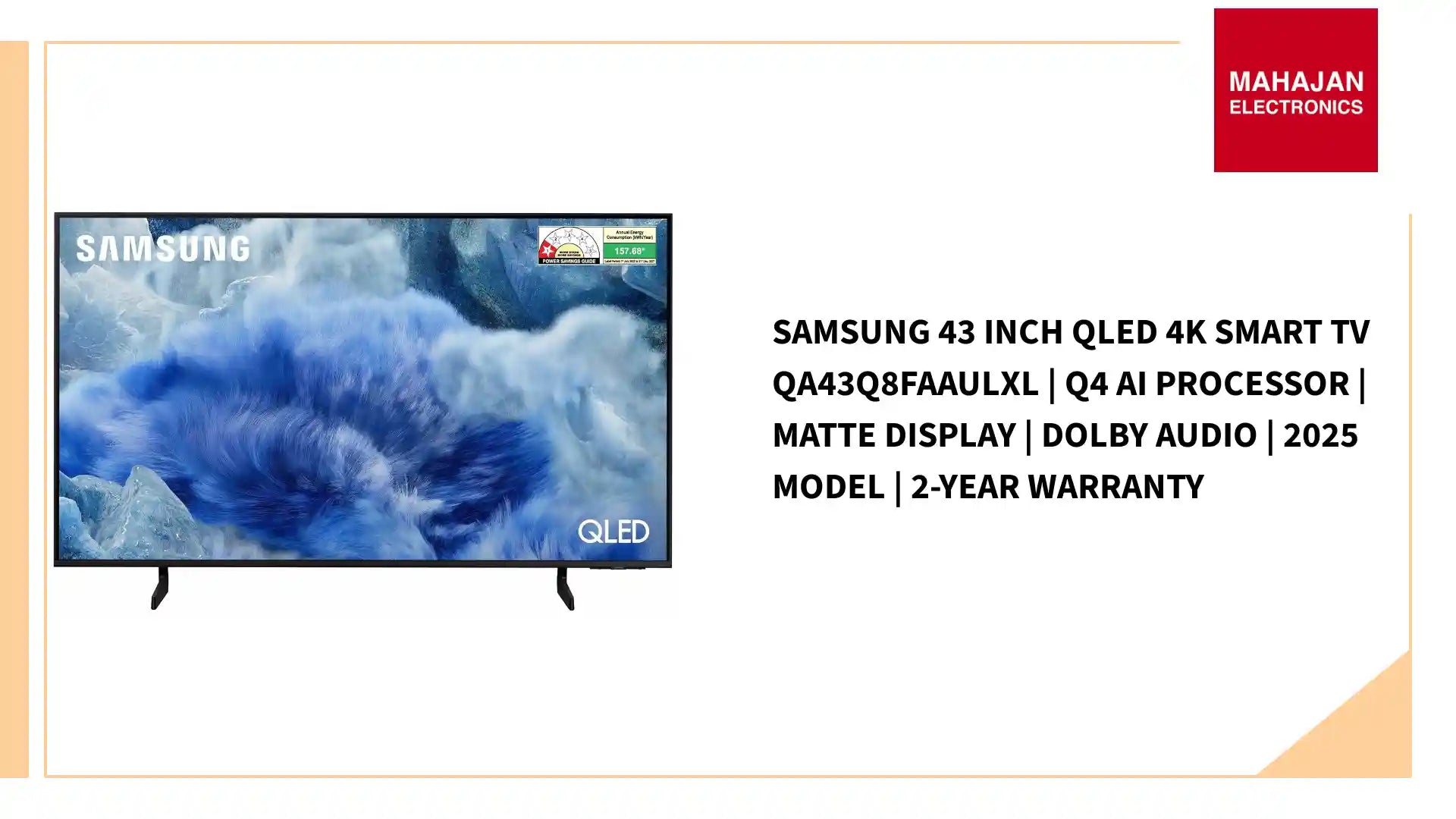 Samsung 43 Inch QLED 4K Smart TV QA43Q8FAAULXL | Q4 AI Processor | Matte Display | Dolby Audio | 2025 Model | 2-Year Warranty by@Outfy