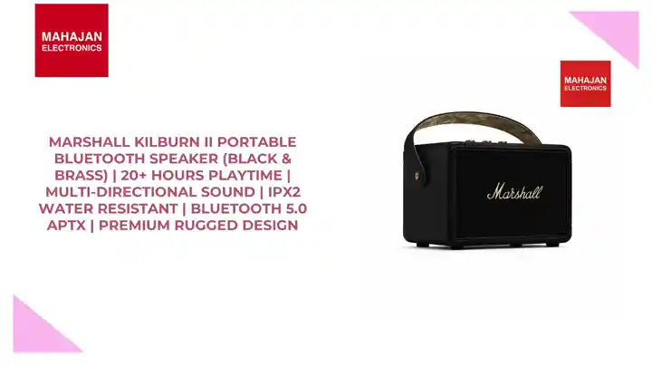 Marshall Kilburn II Portable Bluetooth Speaker (Black & Brass) | 20+ Hours Playtime | Multi-Directional Sound | IPX2 Water Resistant | Bluetooth 5.0 aptX | Premium Rugged Design by@Outfy